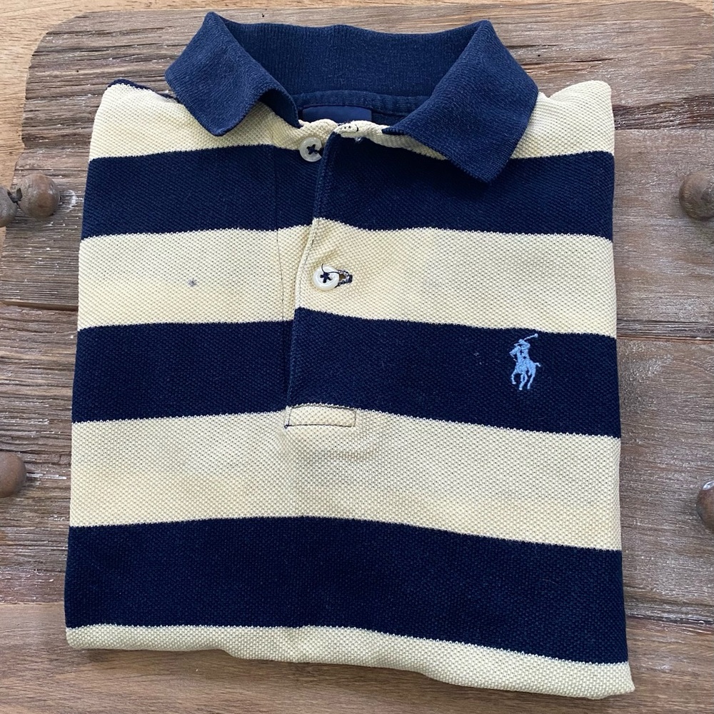 Vintage‎ Polo Ralph Lauren Boy’s Sz 5 Navy/Yellow Wide Stripe Mesh Knit Polo